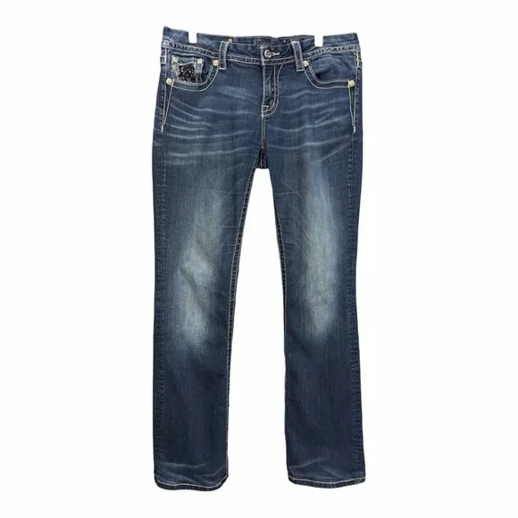 Miss Me Easy Boot Dark Wash Jeans Style NO:JE6215E4X Sequin Pickets Y2K Size 31 - Picture 2 of 5